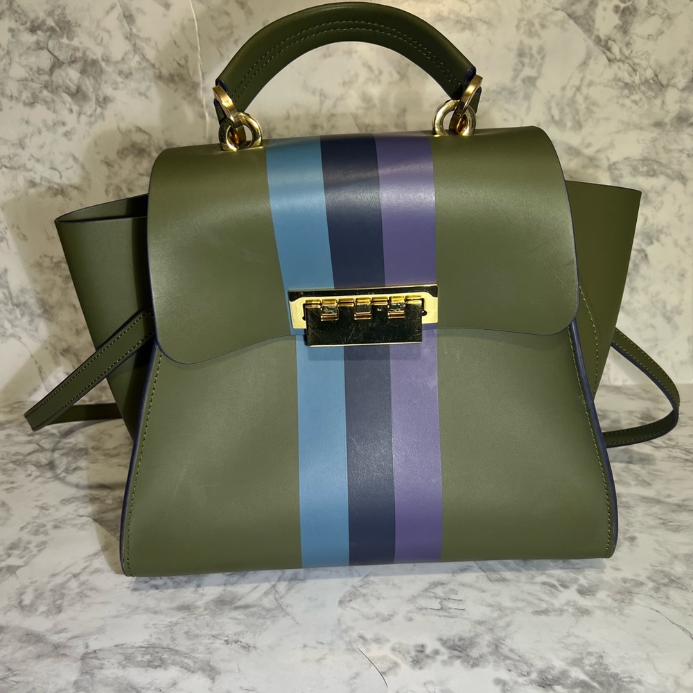 Zac Posen Olive Green Leather Eartha Crossbody Bag